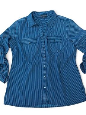 Elementz Blue and White‎ Vertical Stripe Shirt